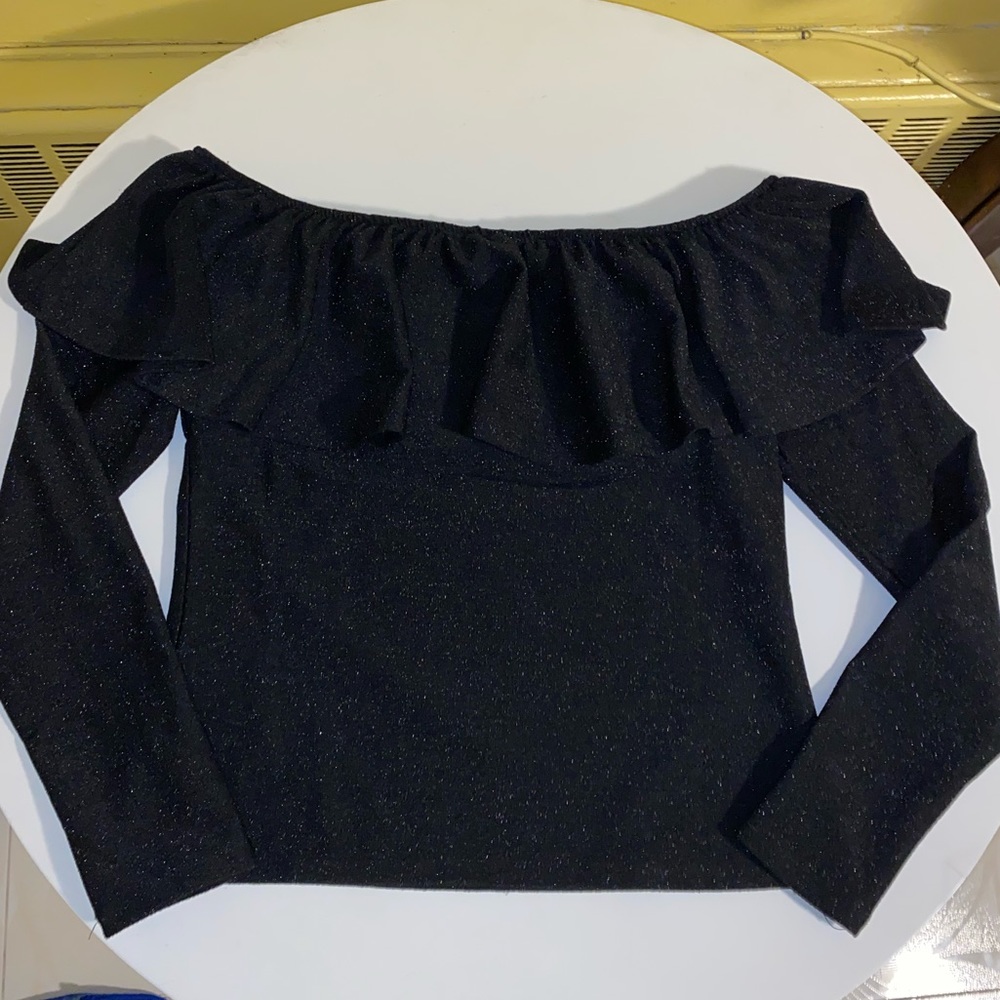 H&M Long Sleeve Black Sparkle Over Shoulder Top - Picture 5 of 8